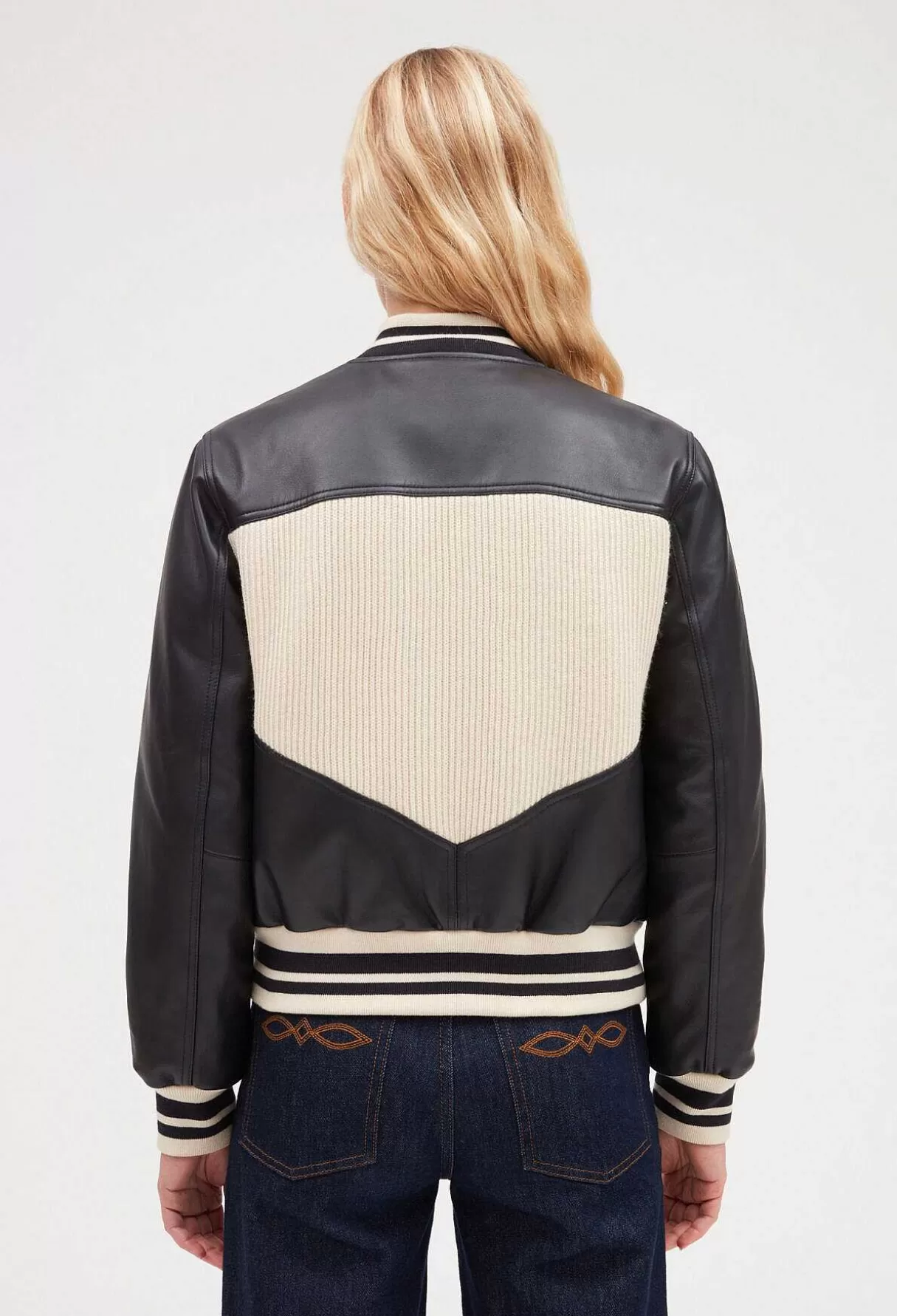 Claudie Pierlot Blouson Cuir Et Maille Bicolore Hot