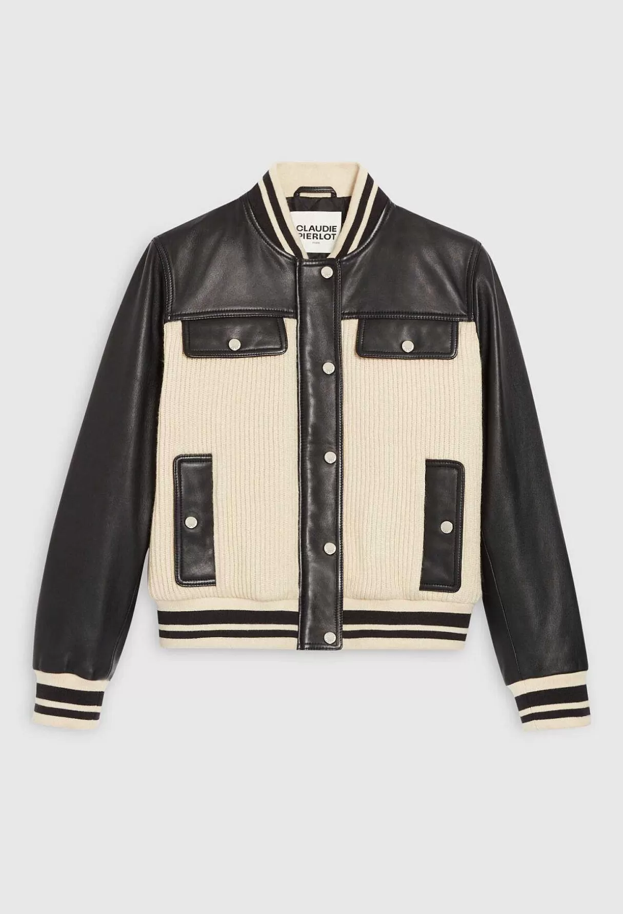 Claudie Pierlot Blouson Cuir Et Maille Bicolore Hot