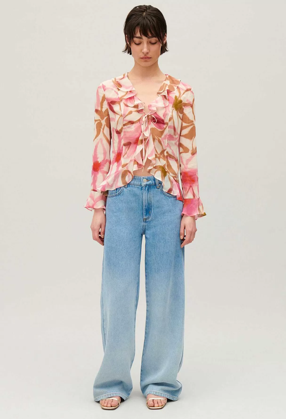 Claudie Pierlot Chemisier Soie Imprime Aquarelle New