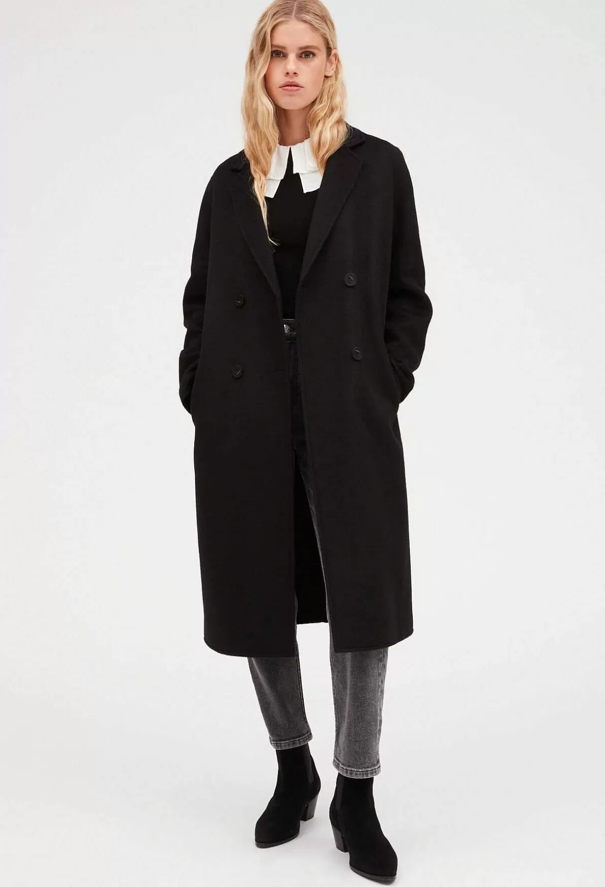 Claudie Pierlot Manteau Noir Droit Mi-Long Hot