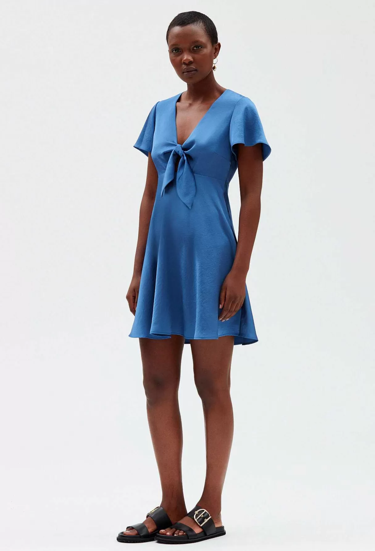 Claudie Pierlot Robe Courte Fluide Bleue Discount