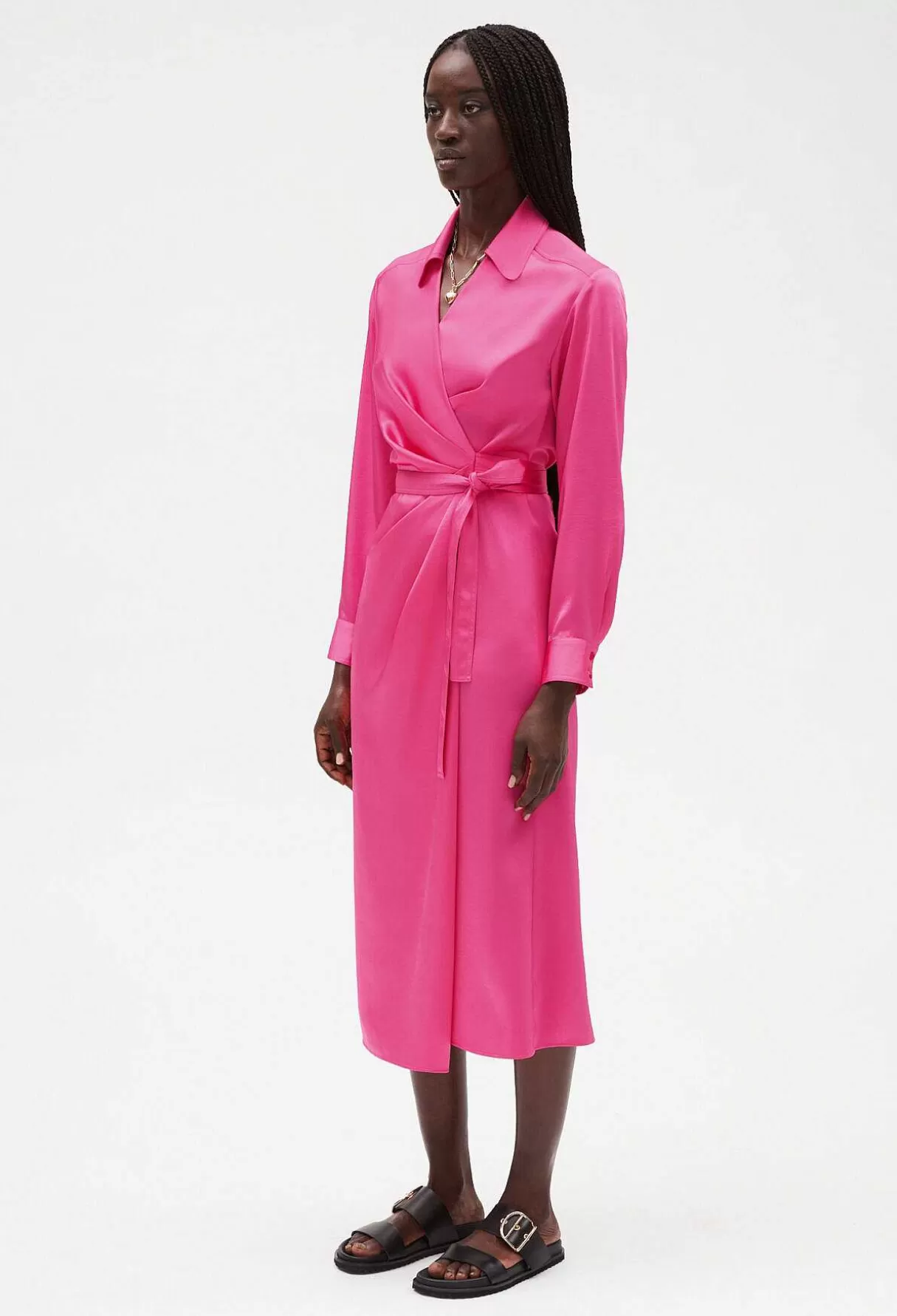 Claudie Pierlot Robe Midi Portefeuille Rose Cheap