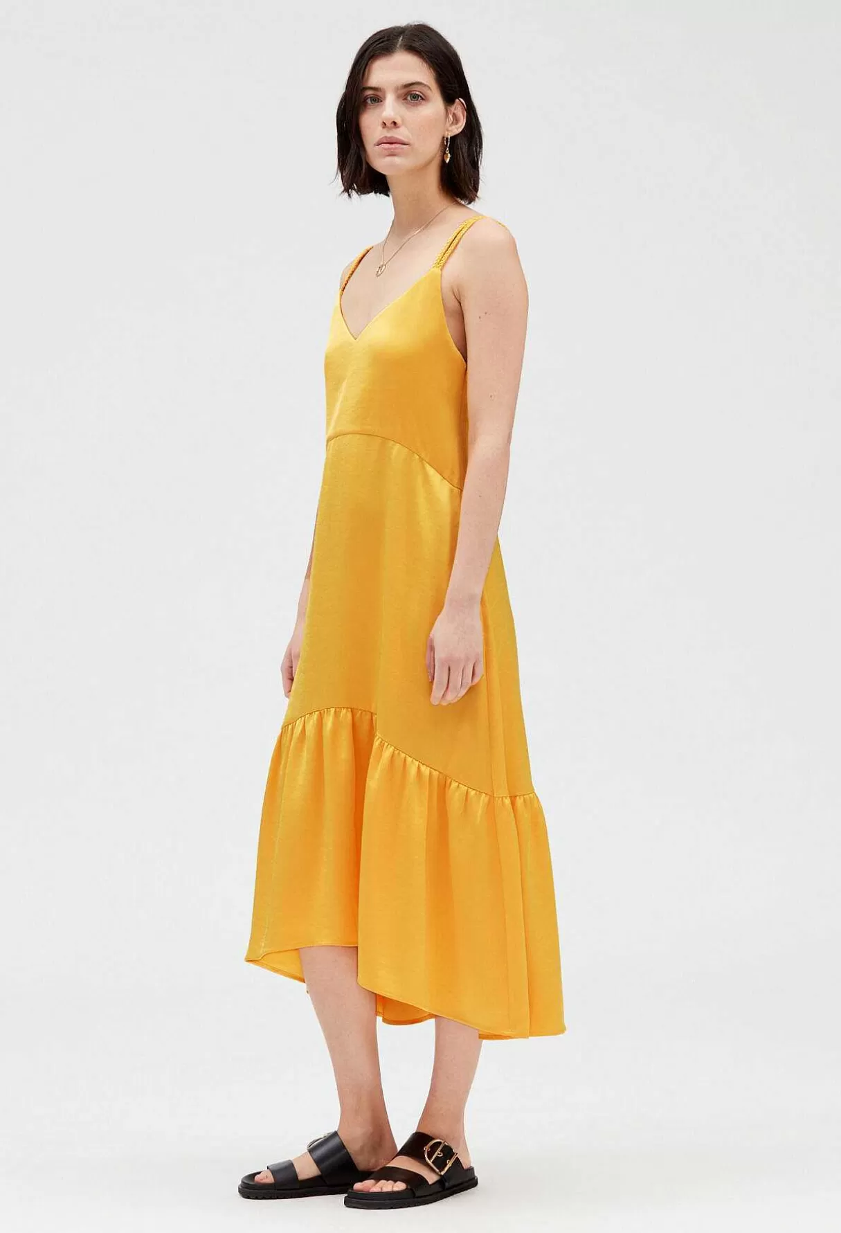 Claudie Pierlot Robe Midi Satinee Jaune Online