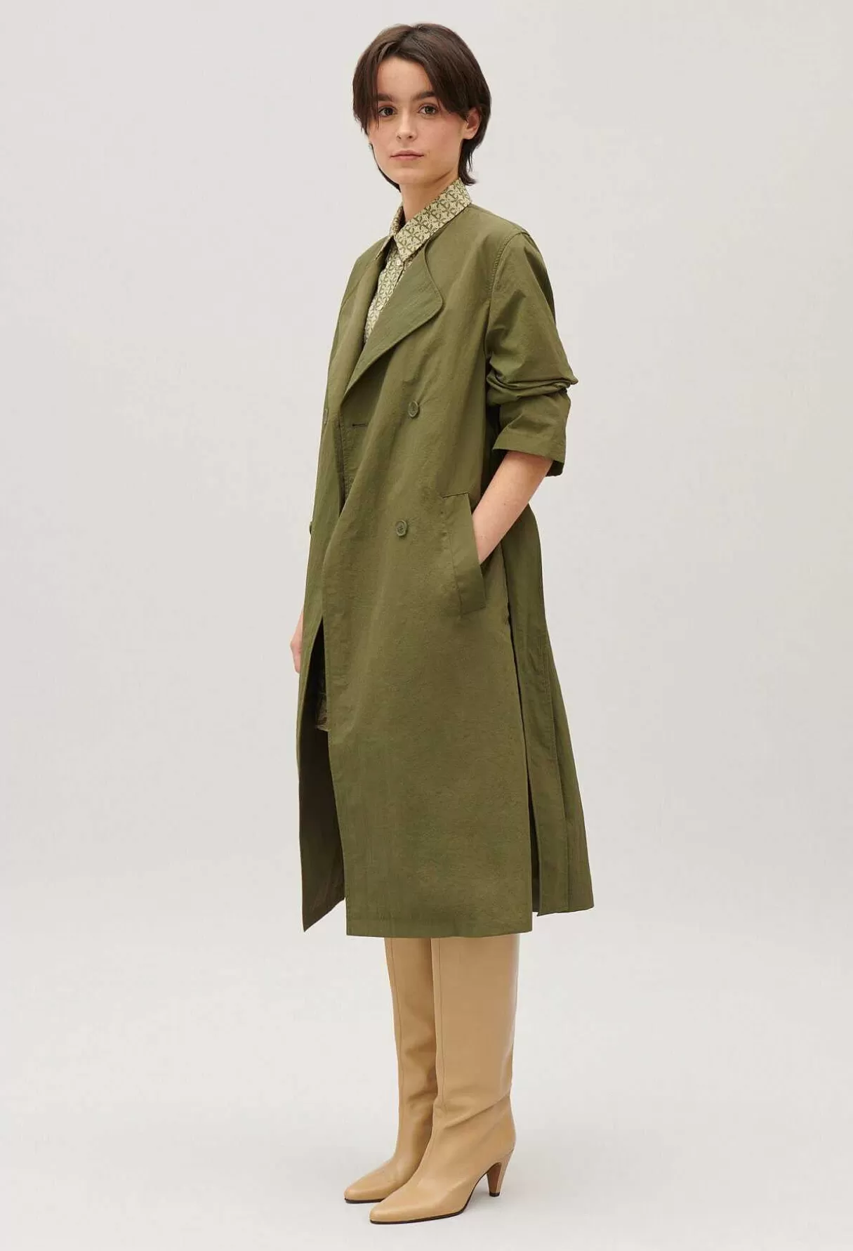 Claudie Pierlot Trench Mi-Long Nylon Kaki Cheap