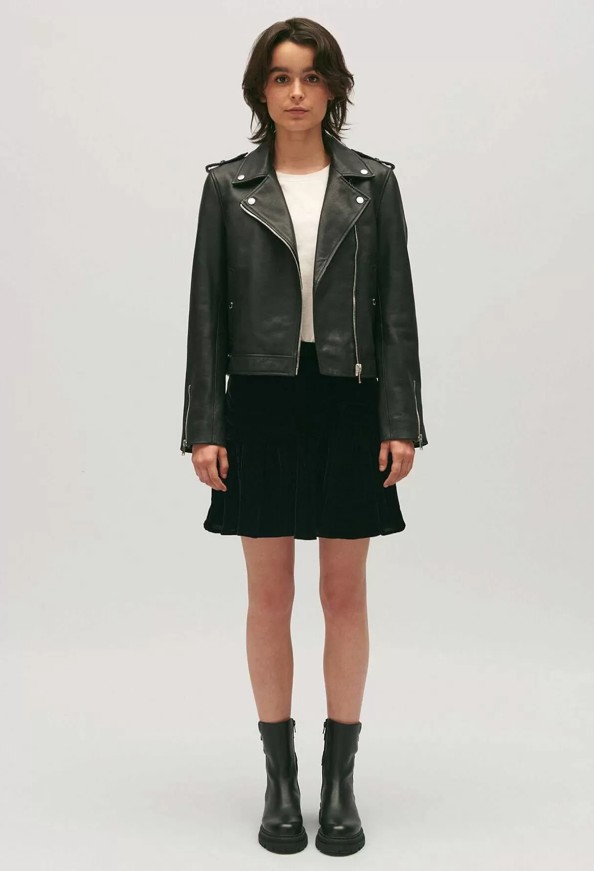 Claudie Pierlot Veste Cuir Graine Noir Flash Sale