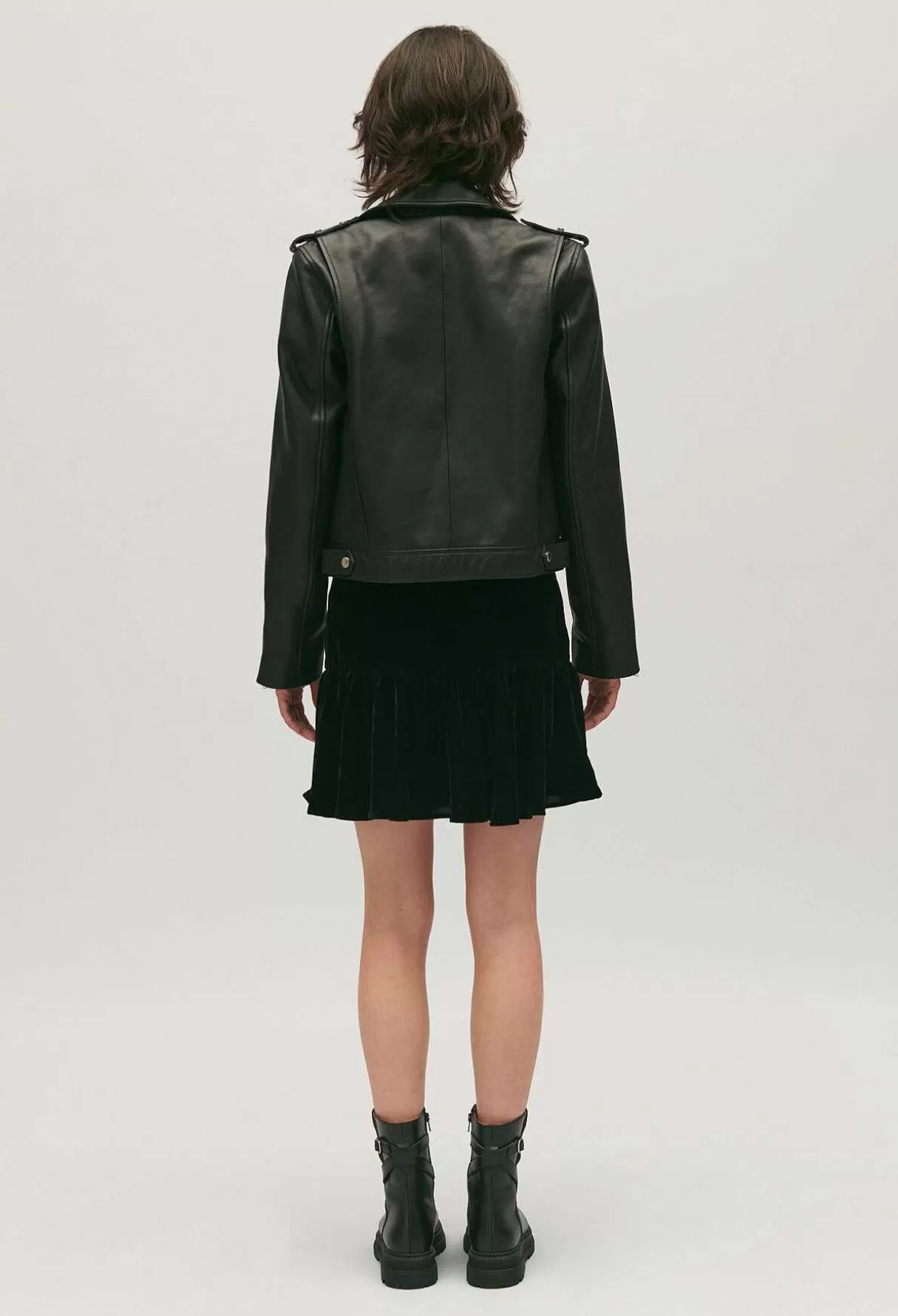 Claudie Pierlot Veste Cuir Graine Noir Flash Sale